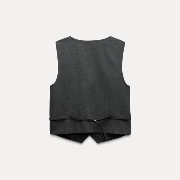 NWT ZARA 2 PIECES MATCH SET SUIT VEST WITH BACK STRAP + DOUBLE PLEAT PANTS GRAY - Picture 12 of 13